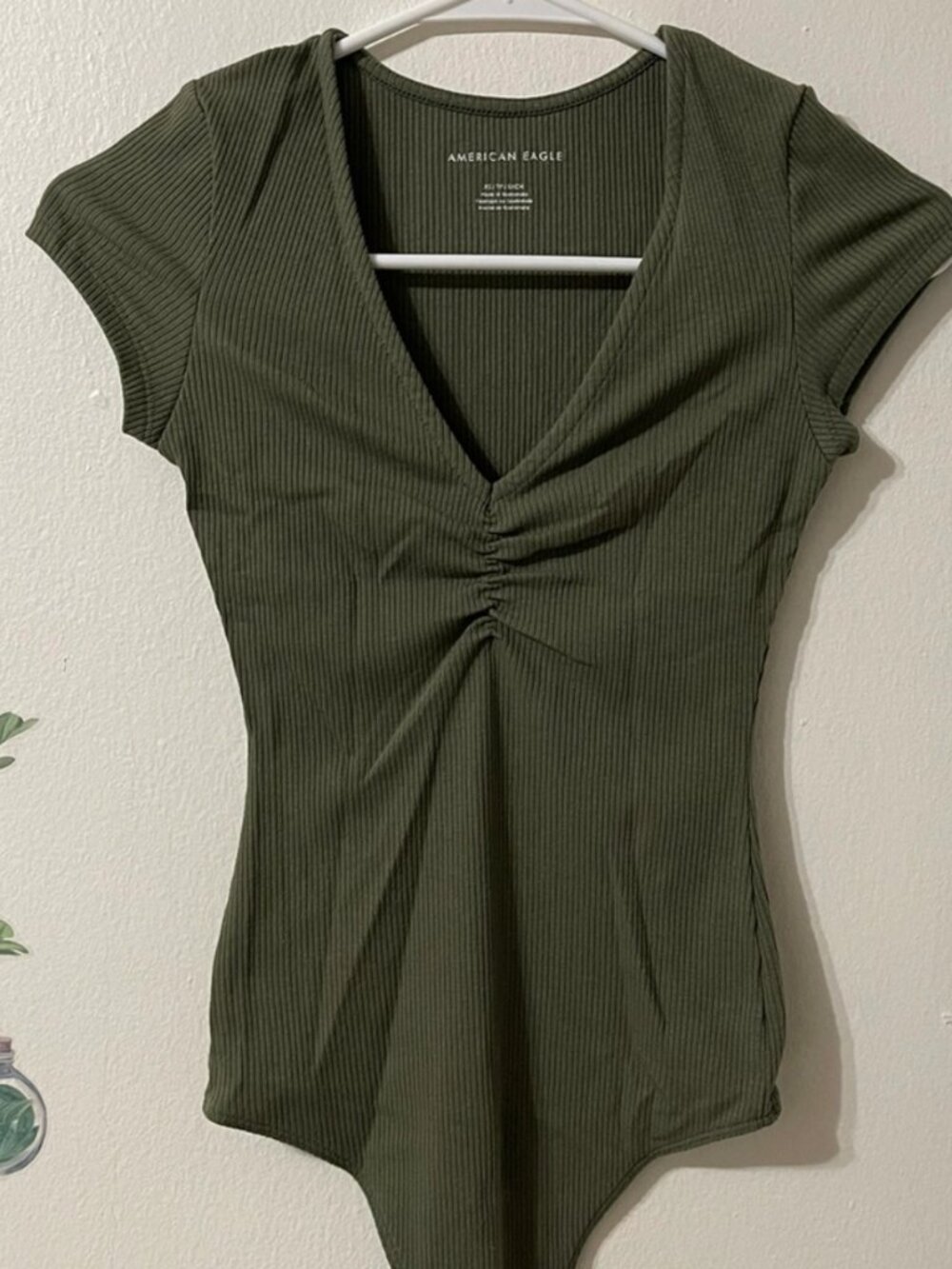 Ribbed Short-Sleeve Bodysuit- Sage Green